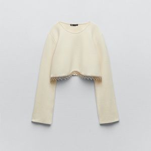 ZARA crop ribbed top with rhinestones/jewels